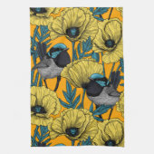 Märchenwren und Mohn in Gelb Geschirrtuch (Vertikal)