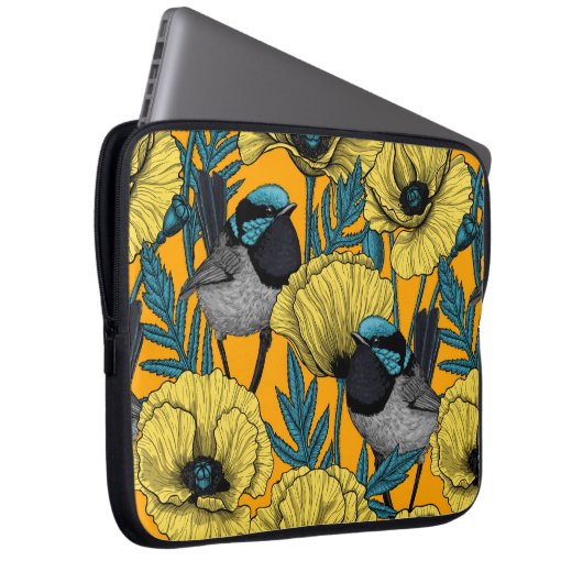 Märchenwren und Mohn in Gelb Laptopschutzhülle (Vorne Rechts)
