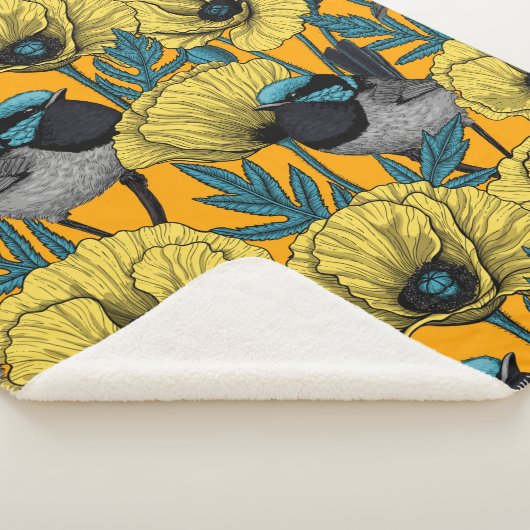 Märchenwren und Mohn in Gelb Sherpadecke (3/4)