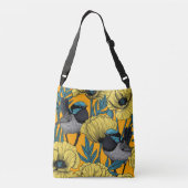 Märchenwren und Mohn in Gelb Tragetaschen Mit Langen Trägern (Rückseite)