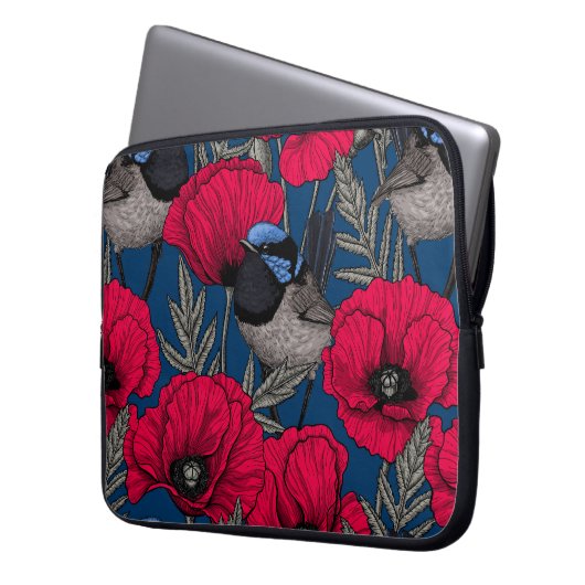 Märchenwren und Mohn Laptopschutzhülle (Vorderseite Links)