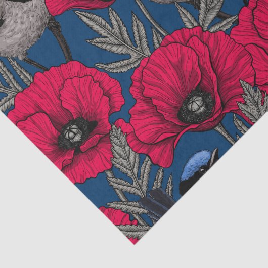 Märchenwren und Mohn Seidenpapier (Ausschnitt)