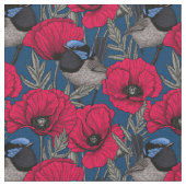 Märchenwren und Mohn Stoff (Nahaufnahme)