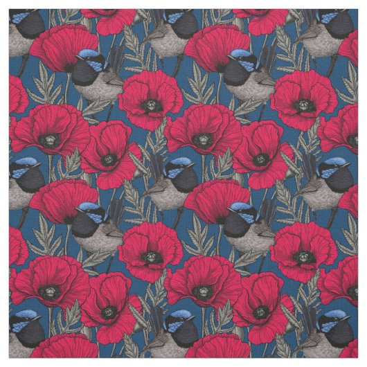 Märchenwren und Mohn Stoff (Muster)