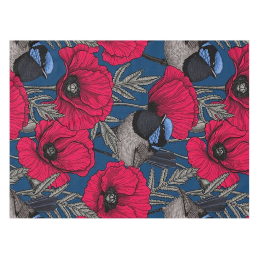 Märchenwren und Mohn Tischdecke (Vorderseite (Horizontal))