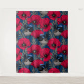 Märchenwren und Mohn Wandteppich (Vorderseite)