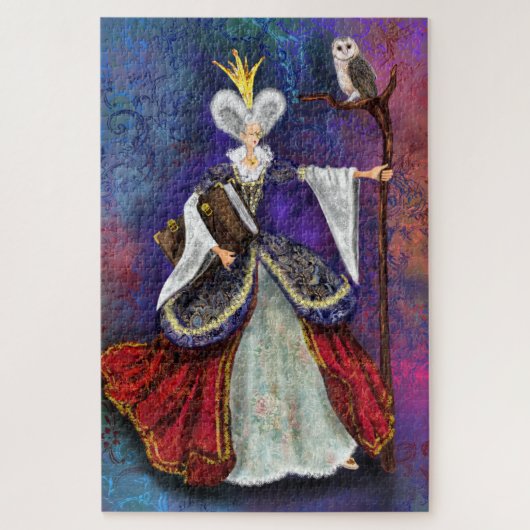 Märchenzauberin mit Owl Fantasy-Puzzle Zeichnend Puzzle (Vertikal)
