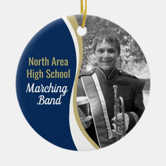 Marching Band Blue and Gold Foto Keramik Ornament (Vorne)