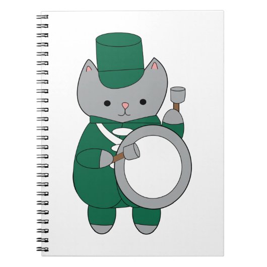 Marching Band Cat Bass Drum Grün und Weiß Notizblock (Vorderseite)