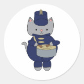 Marching Band Cat Drum Navy Blue Gold Runder Aufkleber (Vorderseite)