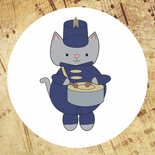 Marching Band Cat Drum Navy Blue Gold Runder Aufkleber