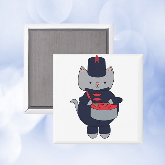 Marching Band Cat Drummer Navy Blue Red Magnet