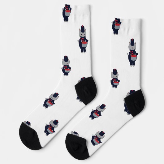 Marching Band Cat Drummer Navy Blue Red Socken (Linkes Detail)