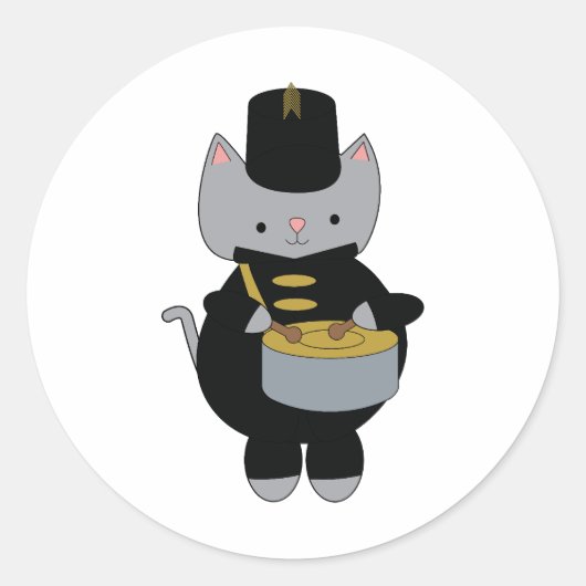 Marching Band Cat Snare Drum Black and Gold Runder Aufkleber (Vorderseite)