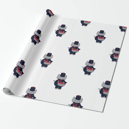 Marching Band Cat Snare Drum Navy Blue Red Pattern Geschenkpapier (Ungerollt)