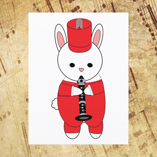 Marching Band Clarinet Rabbit Red White Postkarte