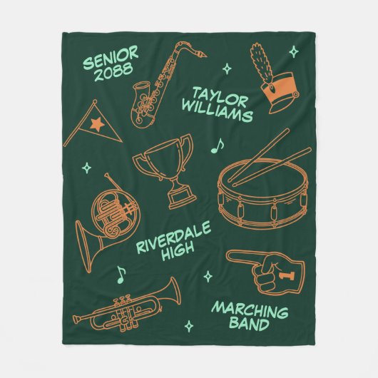 Marching Band Doodle Drawing Senior Night Fleecedecke (Vorderseite)