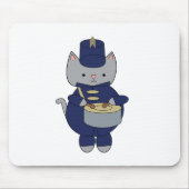 Marching Band Drummer Gray Cat Navy Blue Gold Mousepad (Vorne)