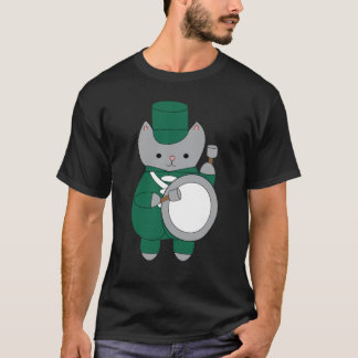 Marching Band Drummer Katze Grün Weiß T-Shirt