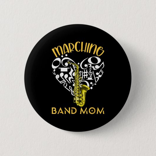Marching Band Mom Heart Love Music Notes Saxophone Button (Vorderseite)