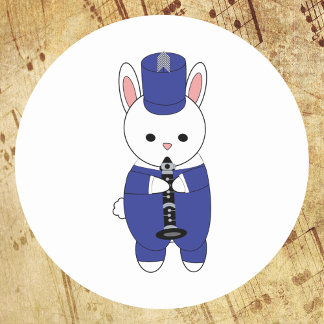 Marching Band Rabbit Klarinette Blau Weiß Runder Aufkleber