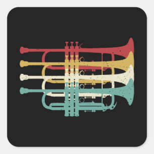 Marching Band Trumpet Player Retro Design Quadratischer Aufkleber