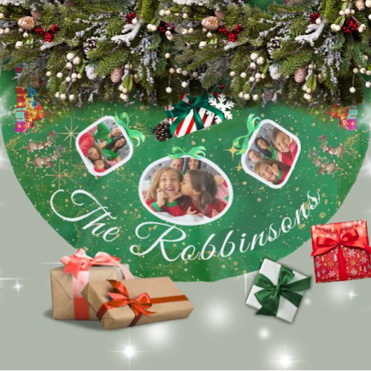 Marching Festive Rentier Green 3 Foto Tree Skirt Polyester Weihnachtsbaumdecke