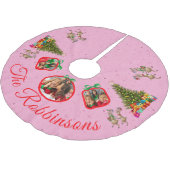 Marching Festive Rentier Pink 3 Foto Tree Skirt Polyester Weihnachtsbaumdecke (Schrägansicht)