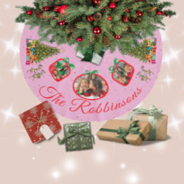 Marching Festive Rentier Pink 3 Foto Tree Skirt Polyester Weihnachtsbaumdecke