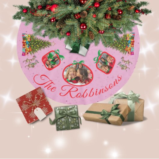 Marching Festive Rentier Pink 3 Foto Tree Skirt Polyester Weihnachtsbaumdecke