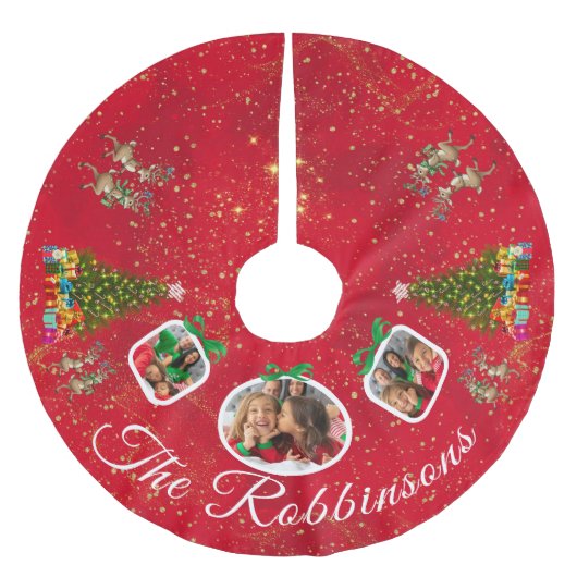 Marching Festive Rentier Red 3 Foto Tree Skirt Polyester Weihnachtsbaumdecke (Vorderseite)
