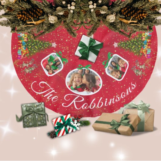 Marching Festive Rentier Red 3 Foto Tree Skirt Polyester Weihnachtsbaumdecke