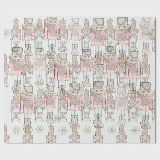 Marching Nutcrackers Snowflakes White Geschenkpapier (Flach)