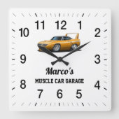 Marco's Muscle Car Garage Quadratische Wanduhr (Vorderseite)