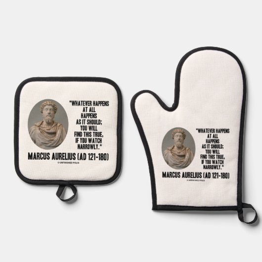 Marcus Aurelius Was auch immer passiert Ofenhandschuh & Topflappen-Set (Vorderseite)