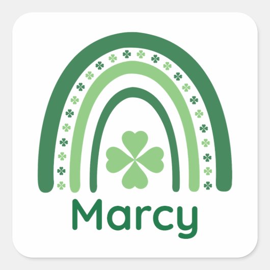 Marcy Name Clover Boho Rainbow Quadratischer Aufkleber (Vorderseite)