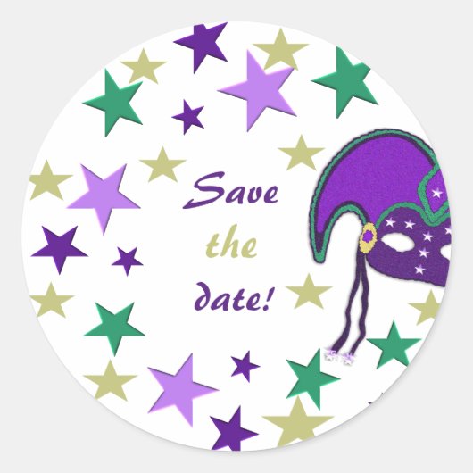 Mardi Gra Themed Save the Date Stickers (Vorderseite)
