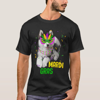 Mardi Grars Husky Mardi Gras Bead Costume Kids T-Shirt