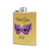 Mardi Gras 2018 Maske auf Gold Flachmann (Links)