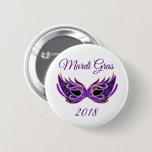 Mardi Gras 2018 Maske Button (Vorne & Hinten)