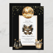 Mardi Gras 2026 Black Gold Glitter Einladung (Vorne/Hinten)