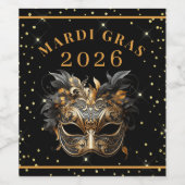 Mardi Gras 2026 Black Gold Glitter Party Weinetikett (Einzelnes Label)