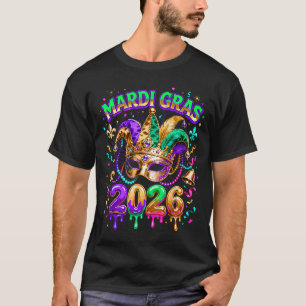 Mardi Gras 2026 Gruppe Karnevalsmaske Perlen Desig T-Shirt