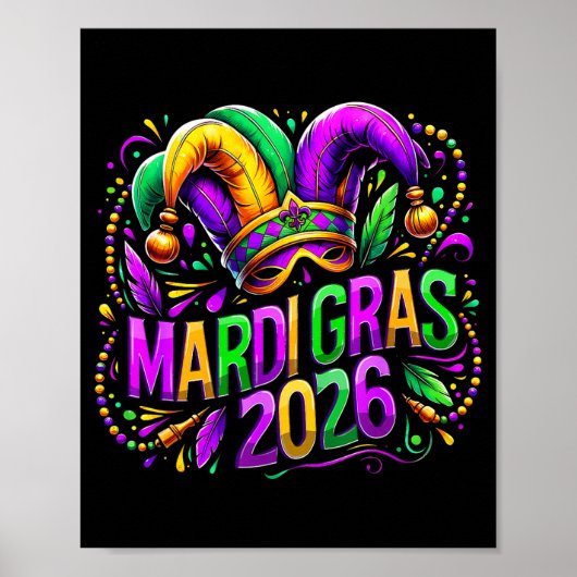 Mardi Gras 2026 Jester Hat Carnival New Orleans Fl Poster (Vorne)