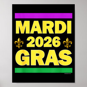 Mardi Gras 2026 Lila Gold Illustration Poster