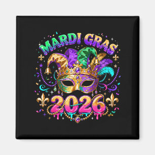 Mardi Gras 2026 Squad Karneval Maske Perlen Design Magnet