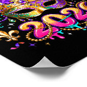 Mardi Gras 2026 Squad Karneval Maske Perlen Design Poster (Ecke)