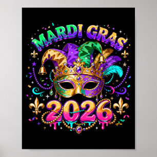 Mardi Gras 2026 Squad Karneval Maske Perlen Design Poster