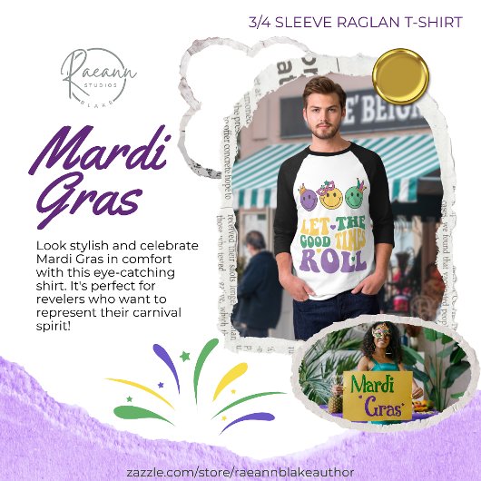 Mardi Gras 3/4 Sleeve Raglan T - Shirt