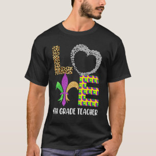 Mardi Gras 4. Grade Teacher Beads Maske Feather Co T-Shirt